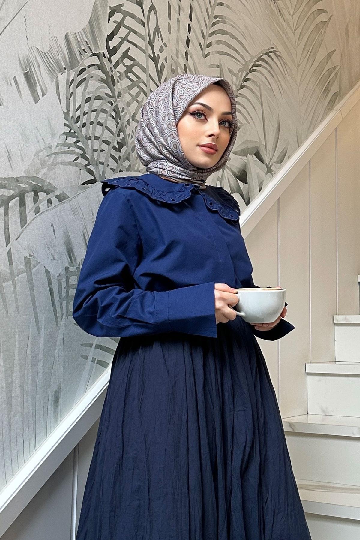 Güpür  Detaylı Gömlek Lacivert