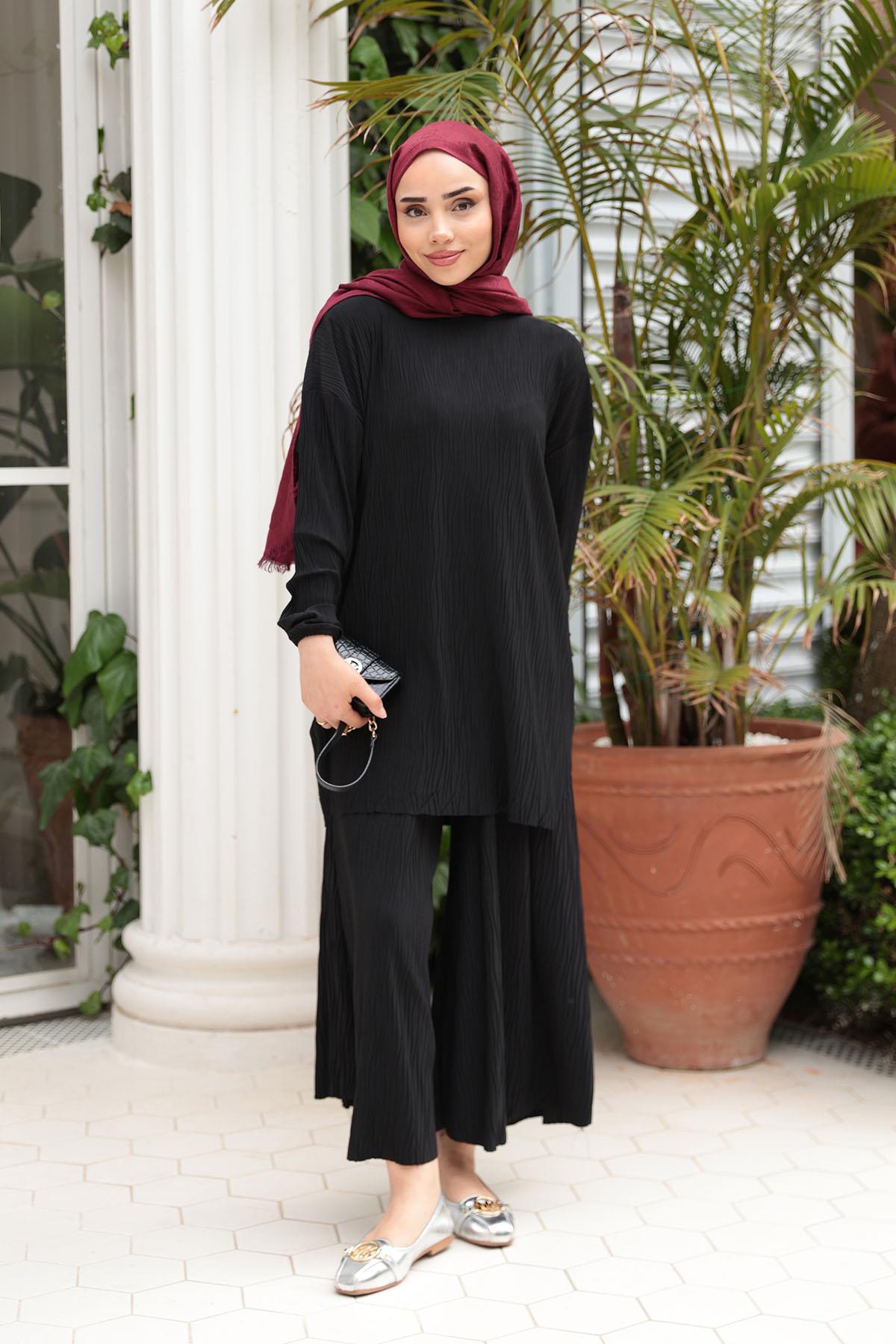 Kabarık Kumaş Takım Siyah