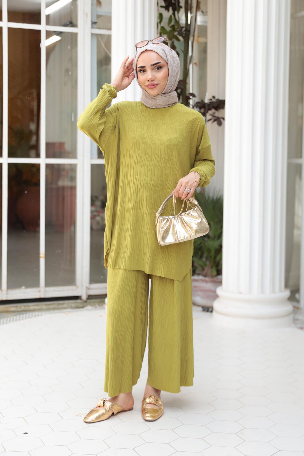 Kabarık Kumaş Takım Yağ Yeşil