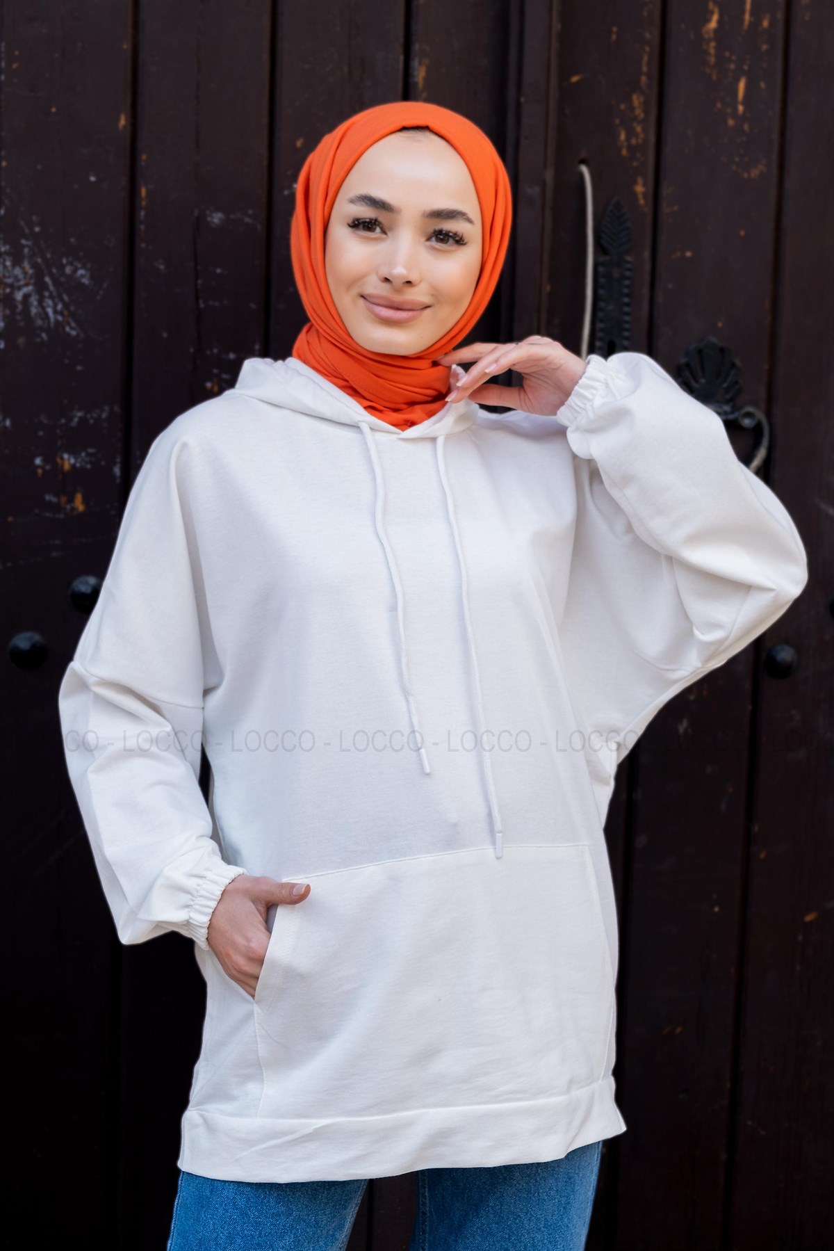 Uygun Fiyatlı KANGURU CEP KAPSONLU TUNIK BEYAZ | Loccomoda.com 