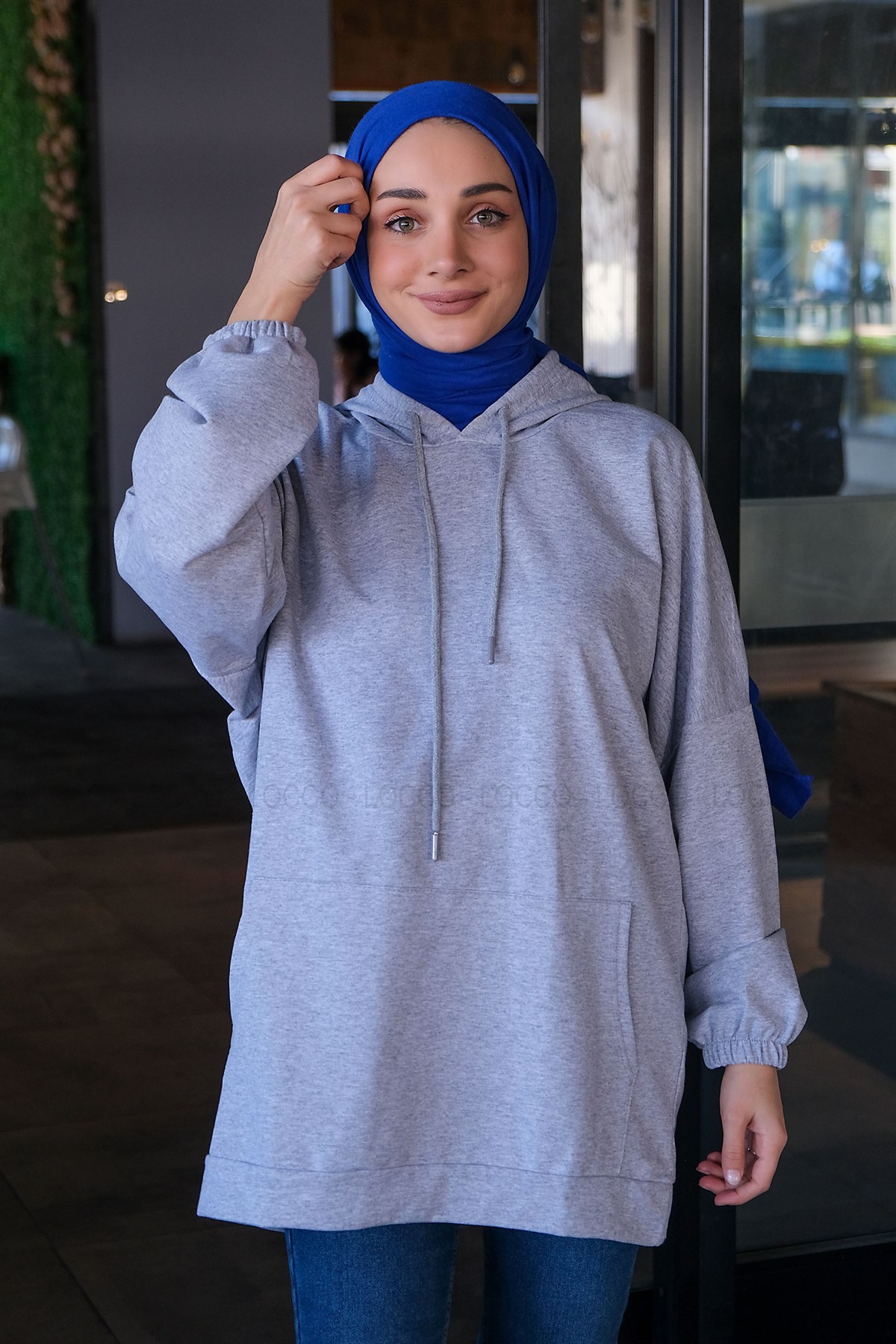 Uygun Fiyatlı KANGURU CEP KAPSONLU TUNIK GRI | Loccomoda.com 