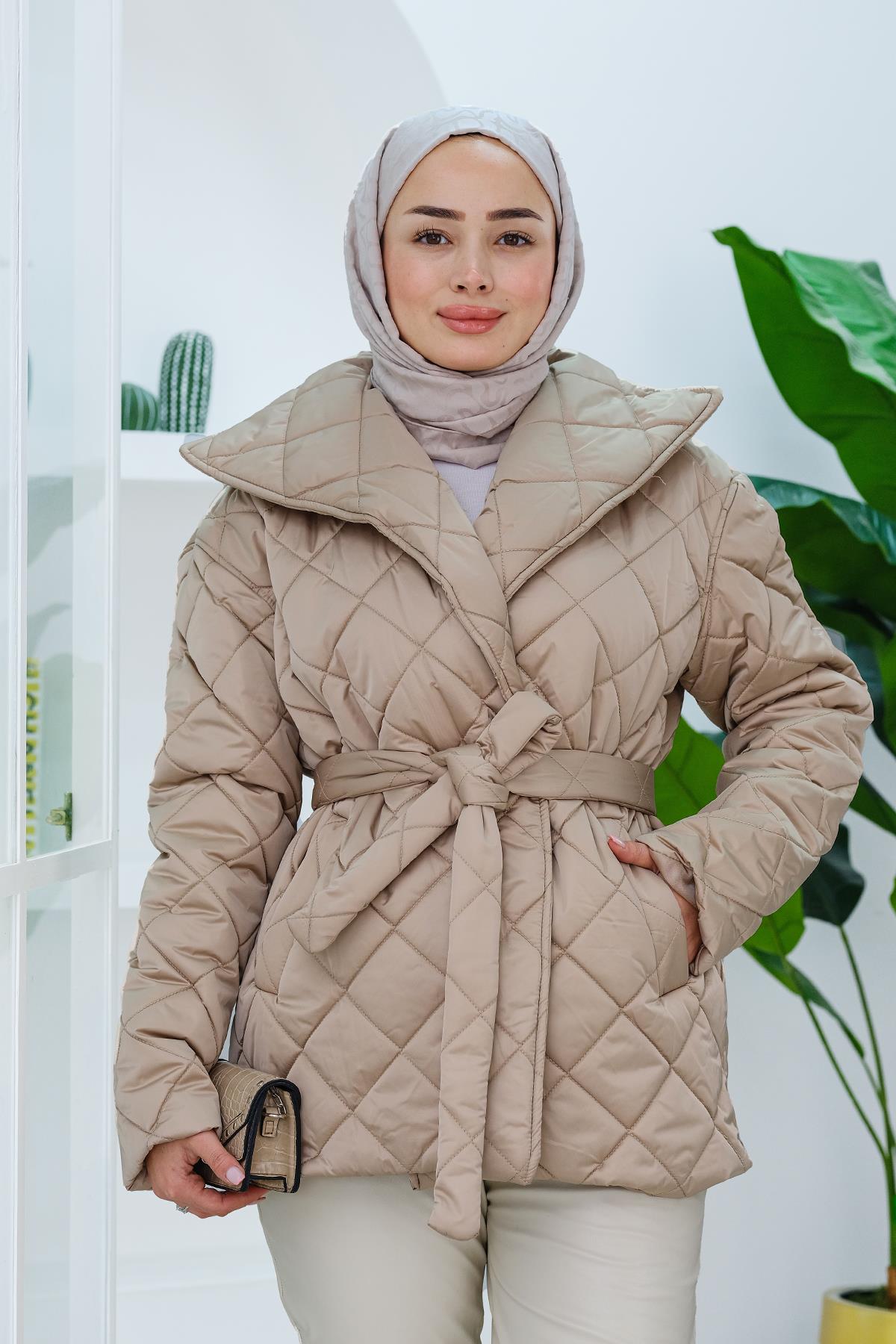 Kapitone Bel Bağlama Detaylı Mont Vizon