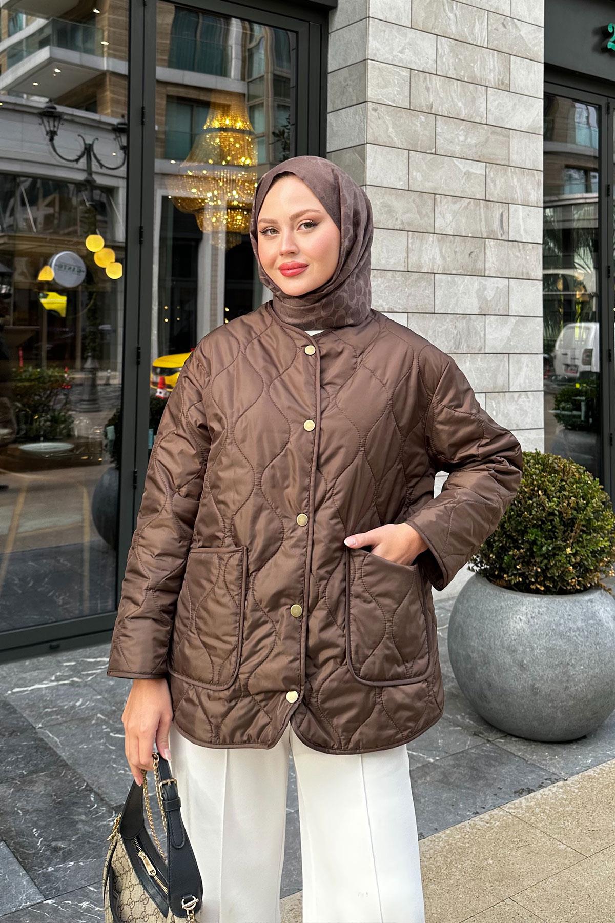 Kapitone Desen İnce Ceket Kahverengi