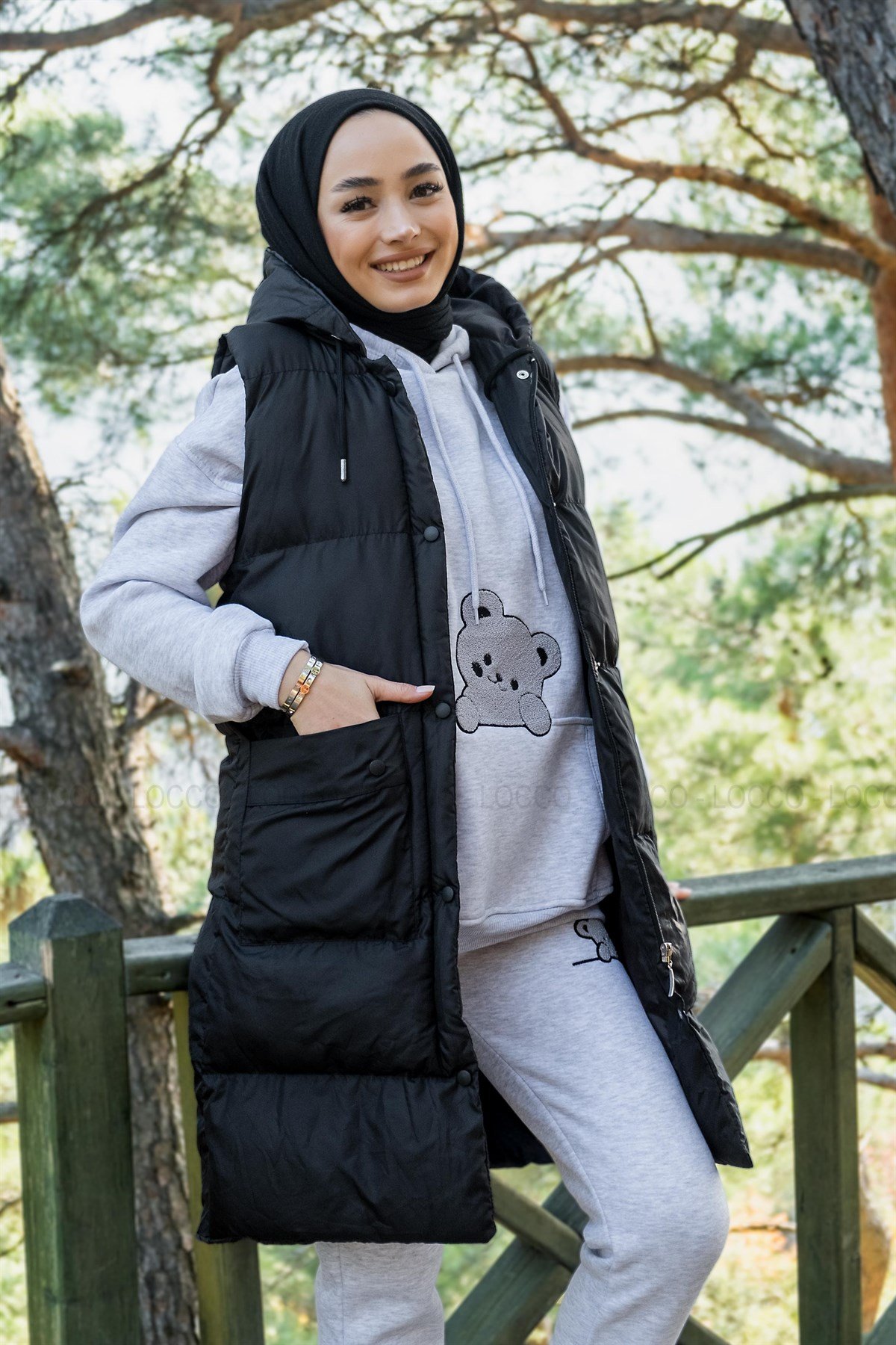 Uygun Fiyatlı KAPITONE KAPSONLU YELEK SIYAH | Loccomoda.com 