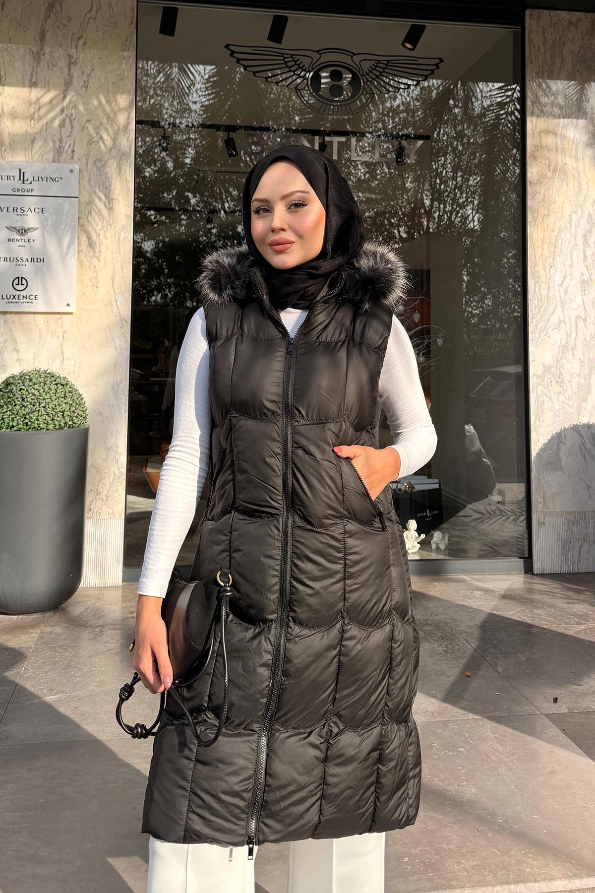 Kapüşonlu Şişme Yelek Siyah