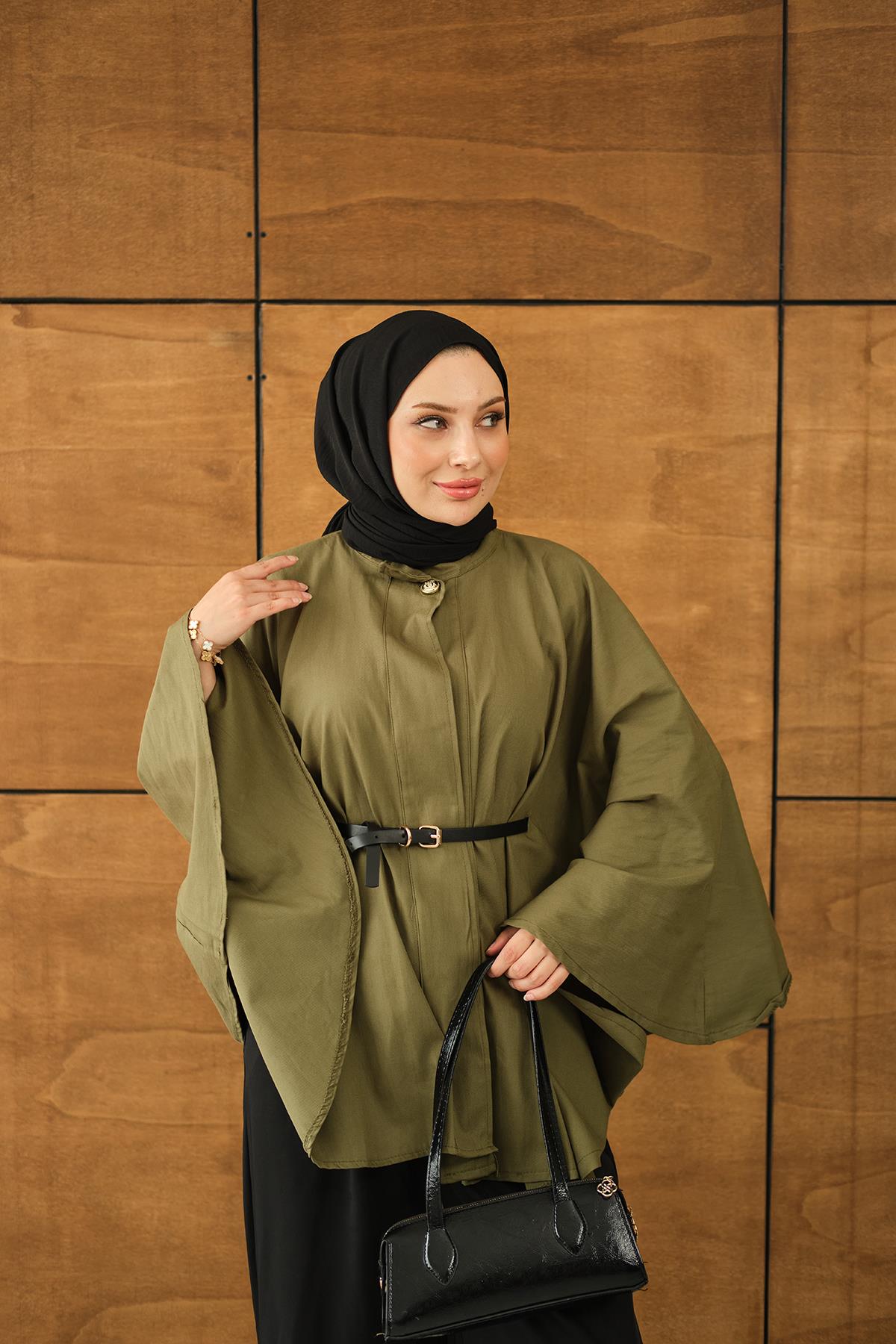 Kemerli Gabardin Ceket Yeşil