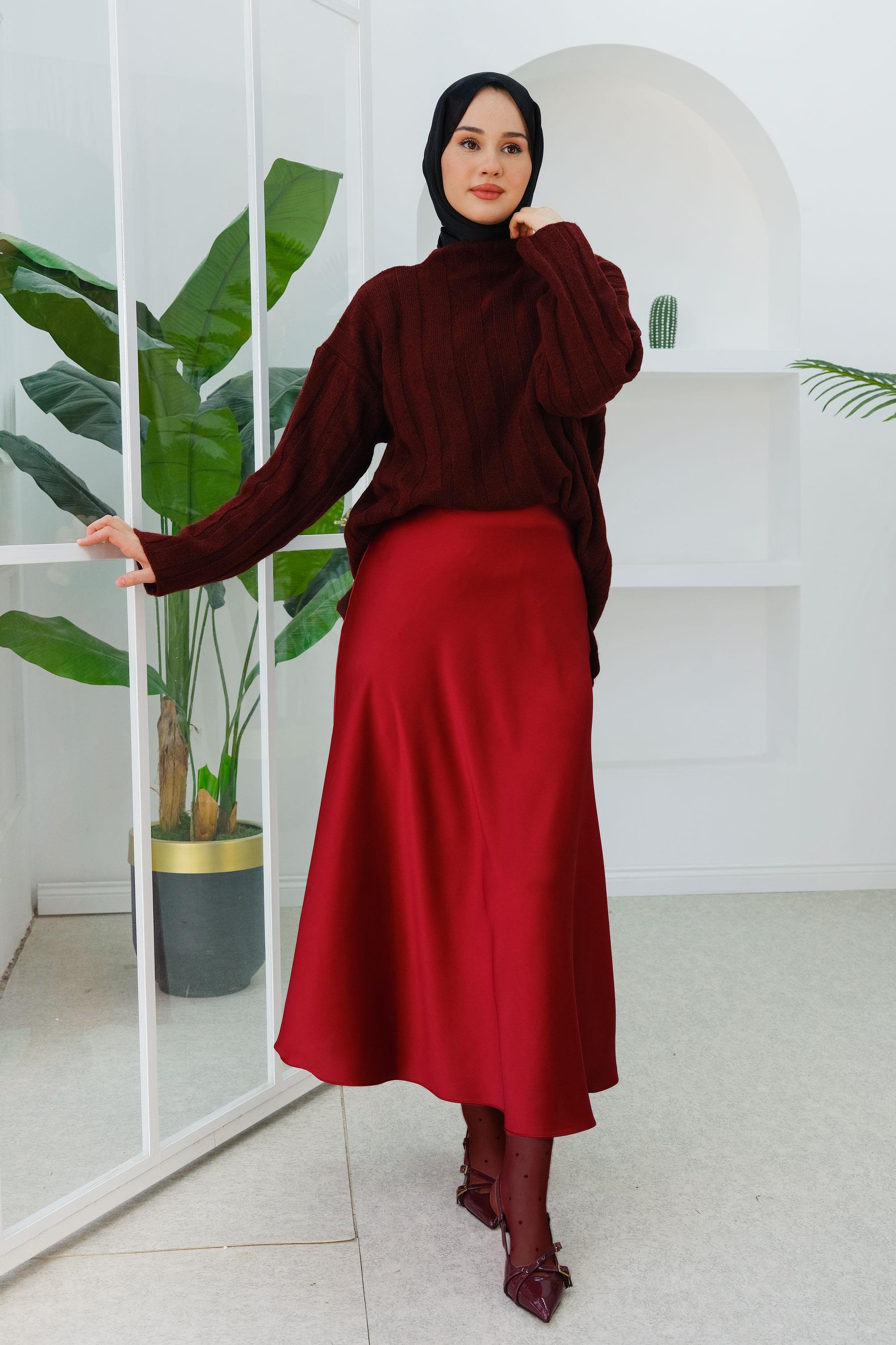 Kiloş Saten Etek  Bordo