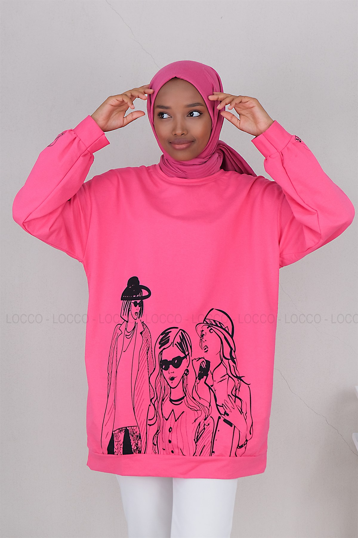 Uygun Fiyatlı KIZ BASKILI SWEAT PEMBE | Loccomoda.com 