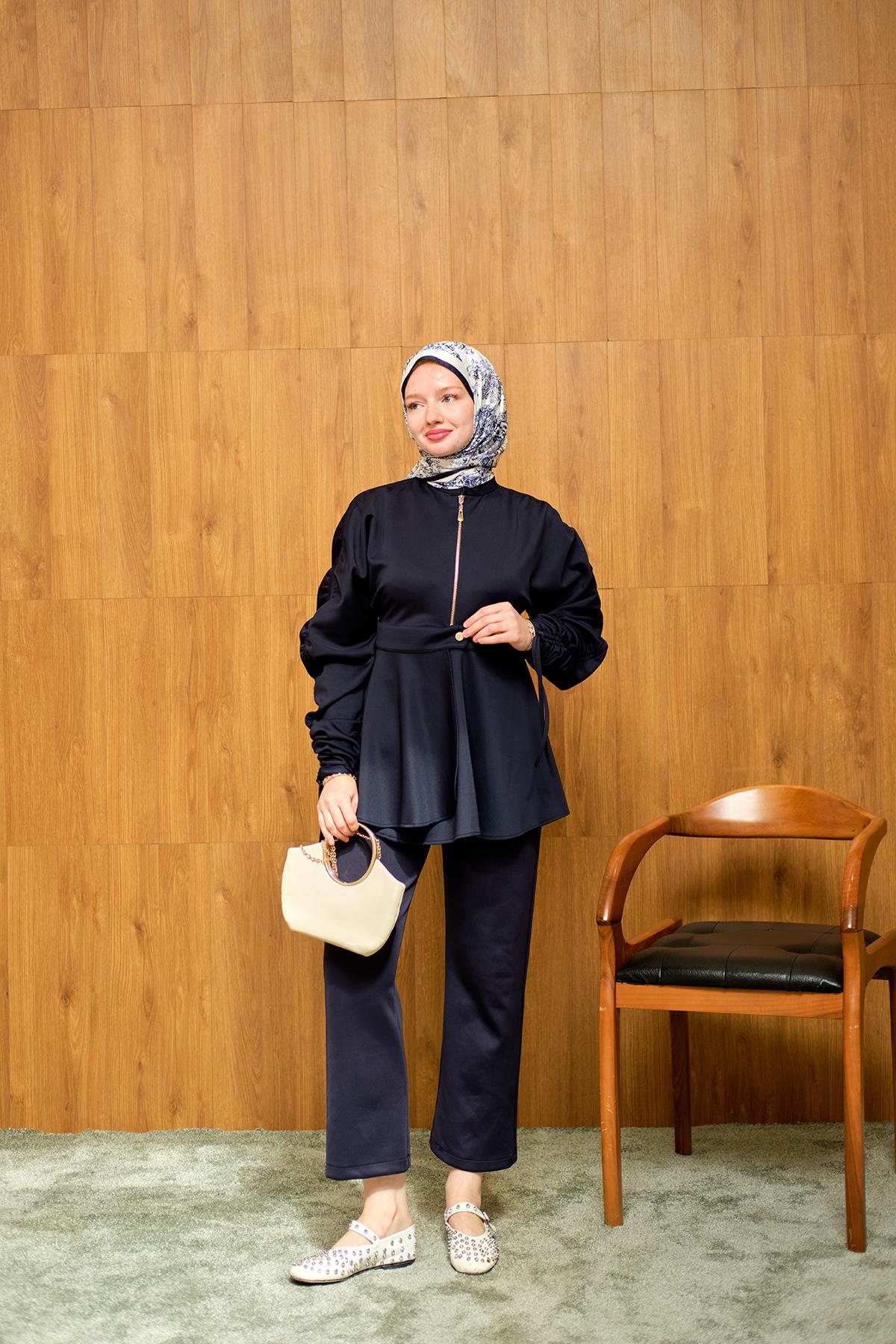 Kol Tünelli Beli Kemerli Takım Lacivert