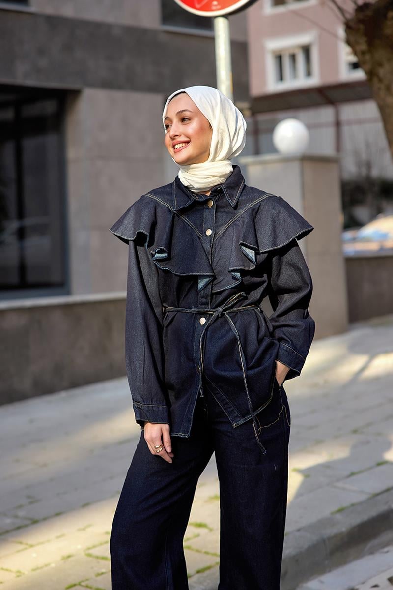 Kot Volanlı Gömlek Lacivert