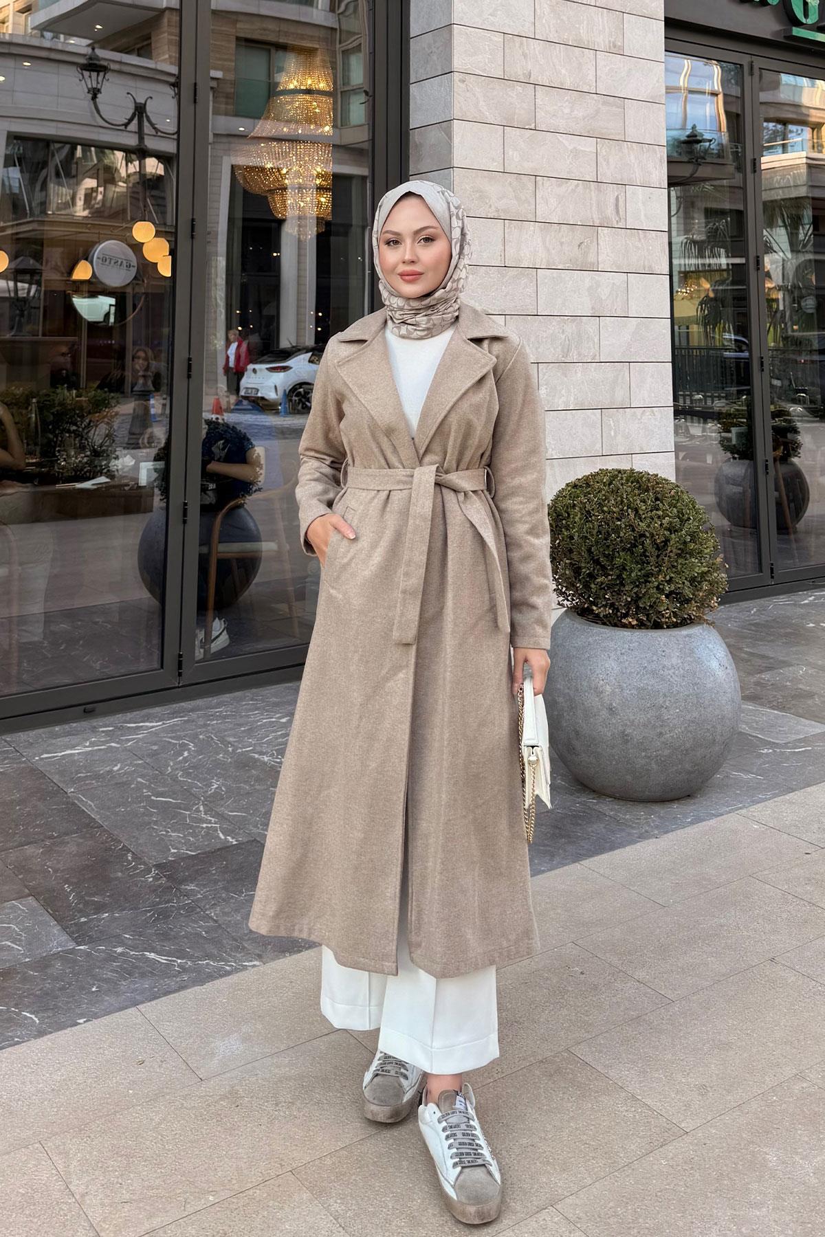 Kruvaze Kaşe Trenç Krem