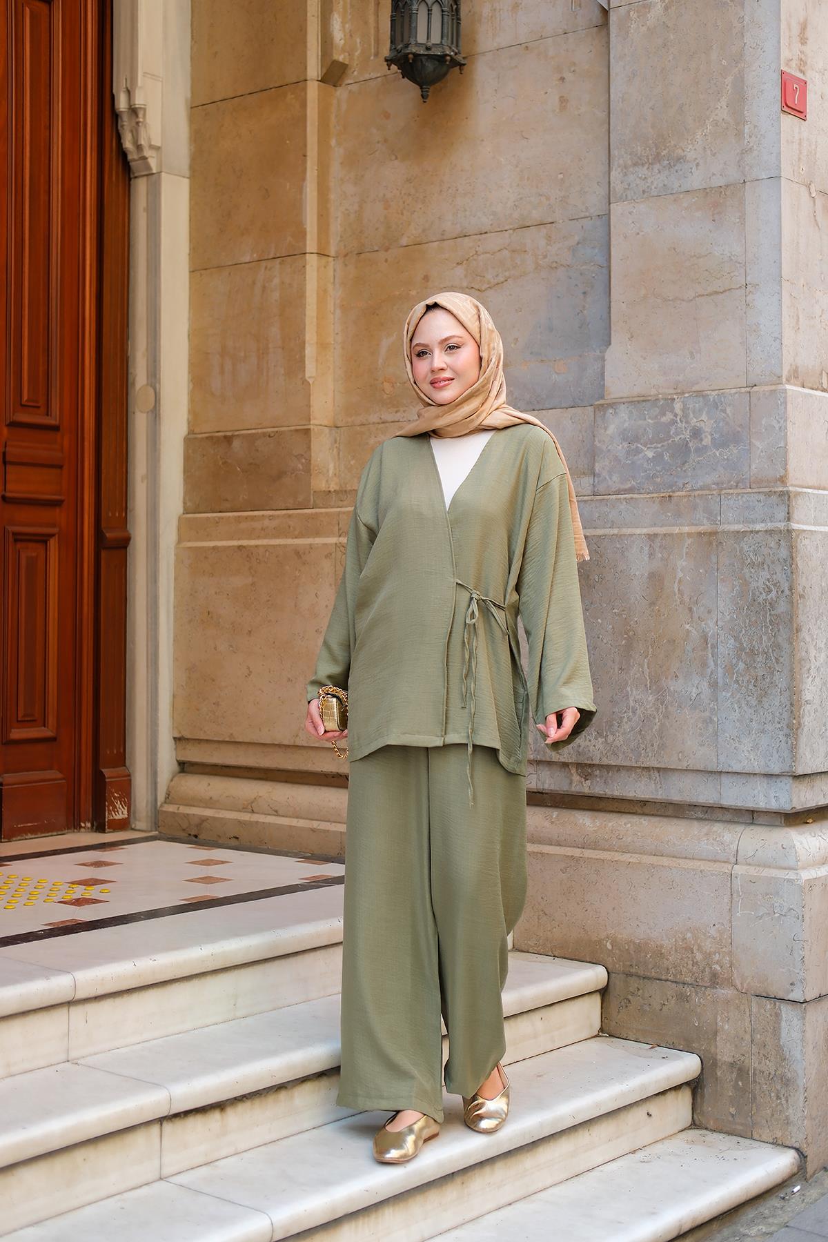 Kruvaze Yaka Takım Haki Yeşil