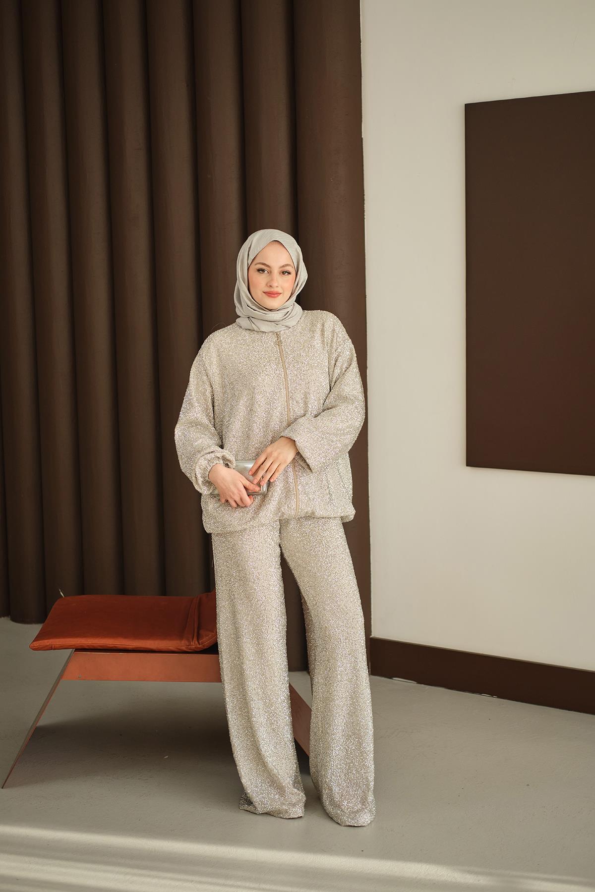 Küçük Boncuk Detaylı İkili Takım Gümüş