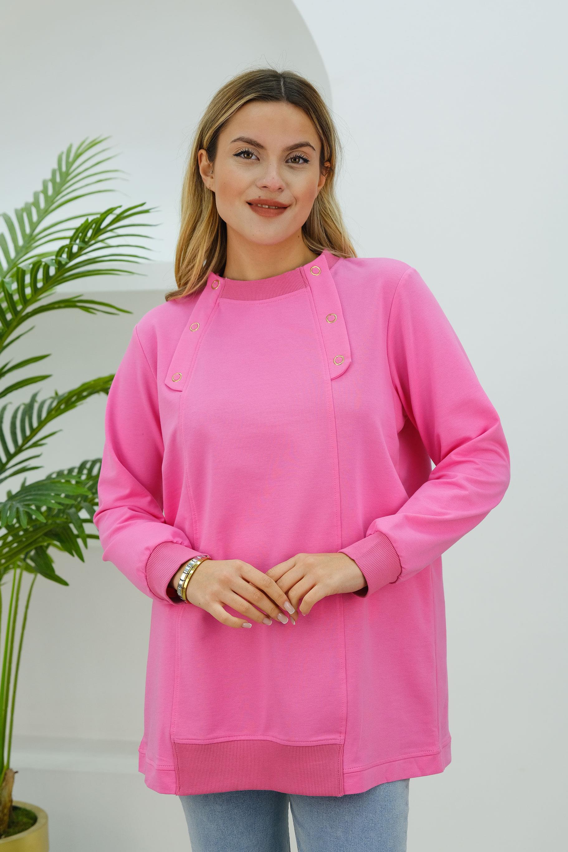 Kuş Gözü Detaylı Tunik Pembe