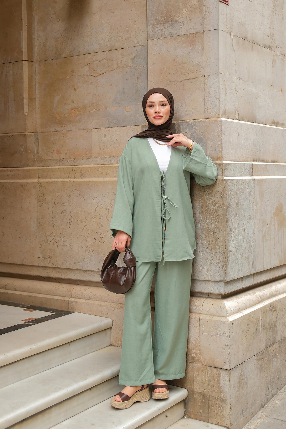 Ön Bağlama Detaylı Takım Mint Yeşil