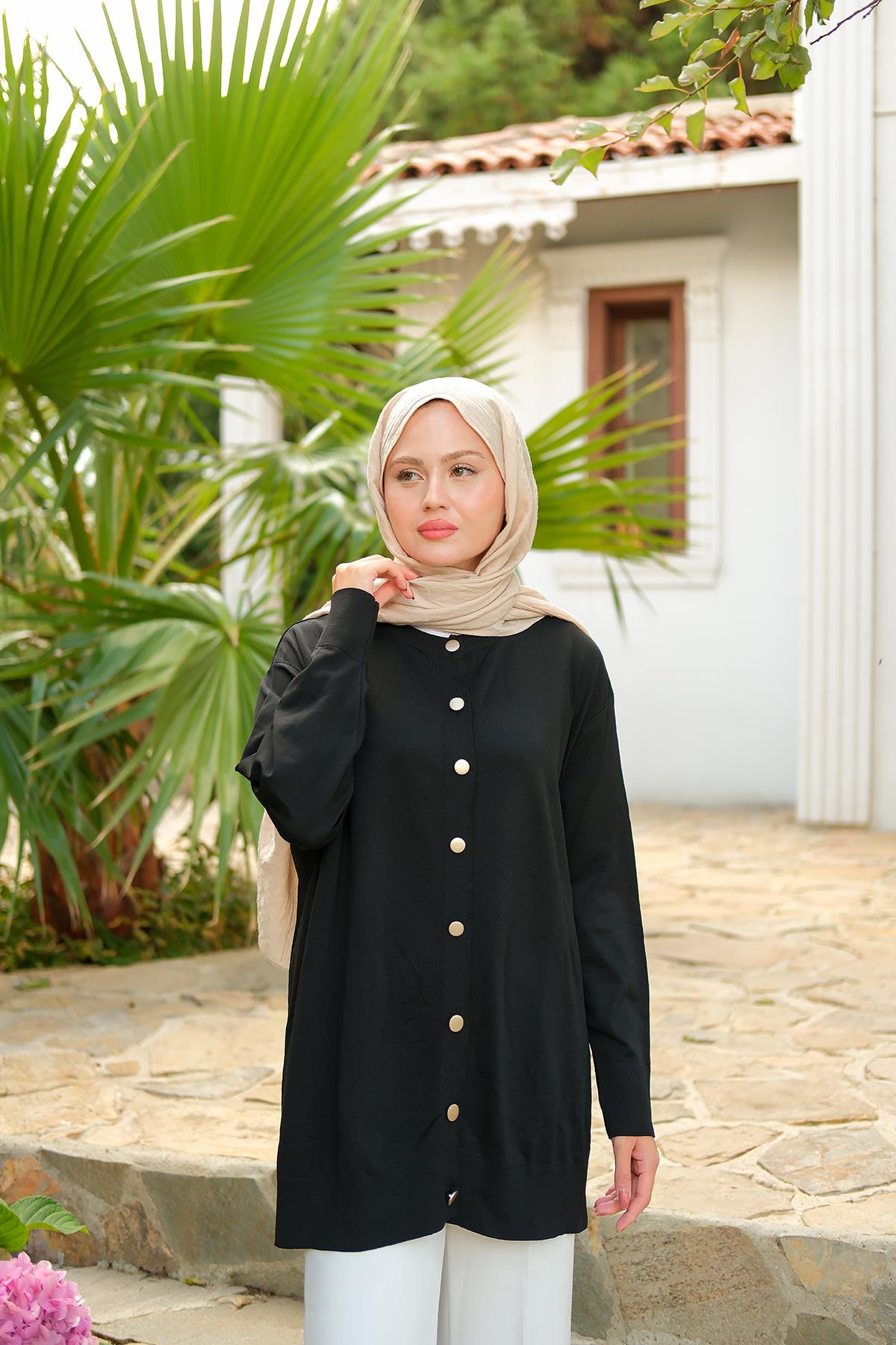 Ön Düğmeli Hırka Siyah