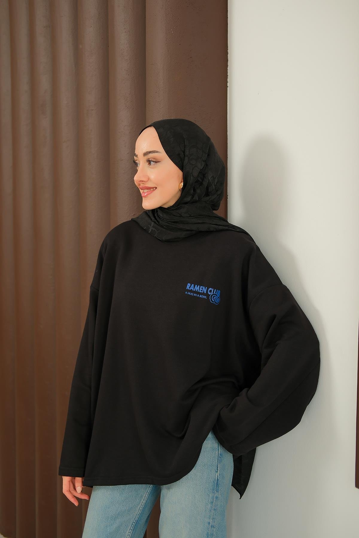 Ön Ve Arka Yazı Baskılı Sweat Siyah