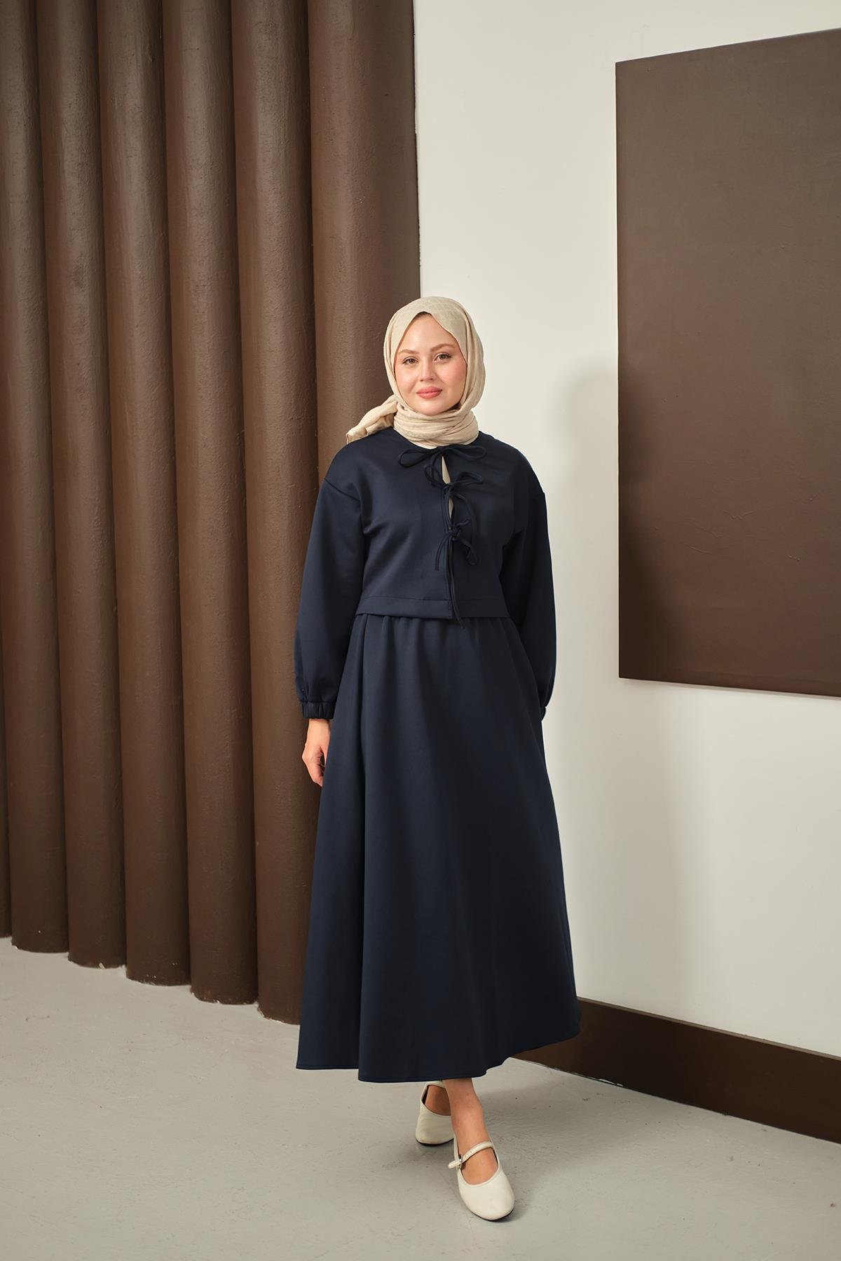 Önü Bağlamalı Etekli Takım Lacivert