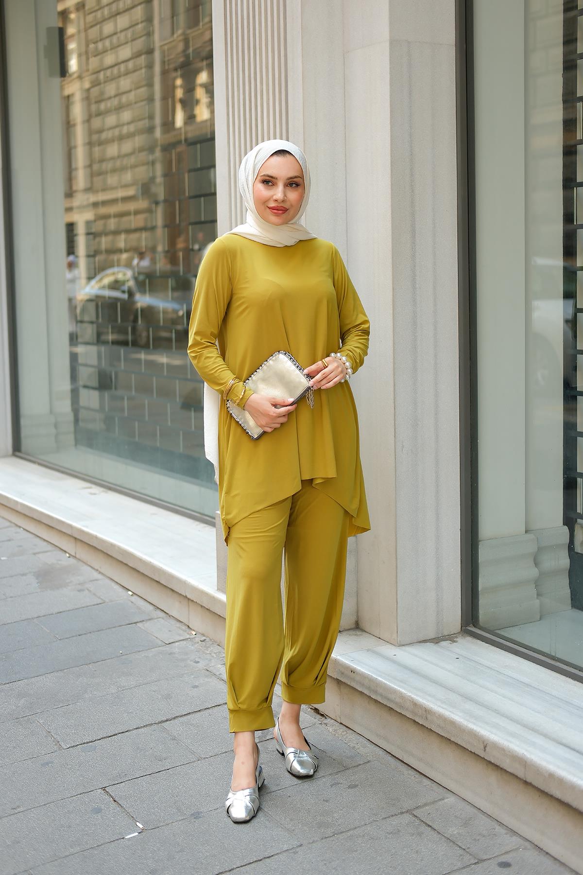 Paçası Lastik Detaylı Takım Yağ Yeşil