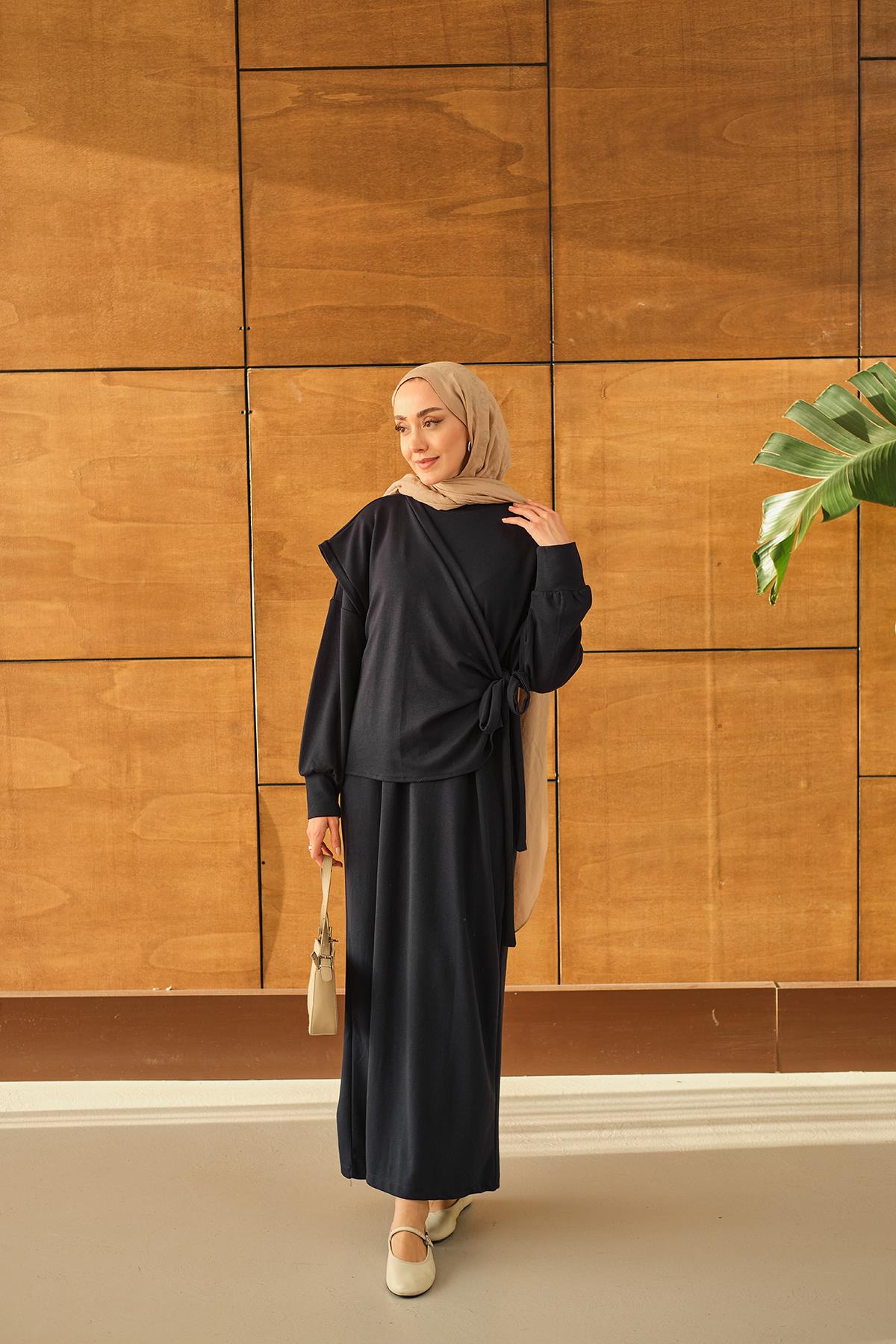 Parça Bağlamalı Elbise Lacivert