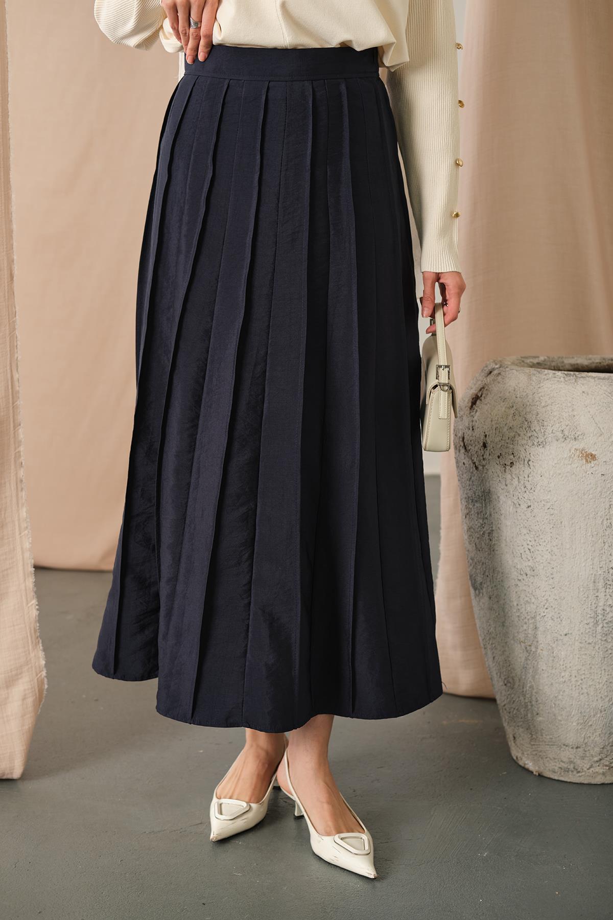 Parçalı Cupra Etek Lacivert