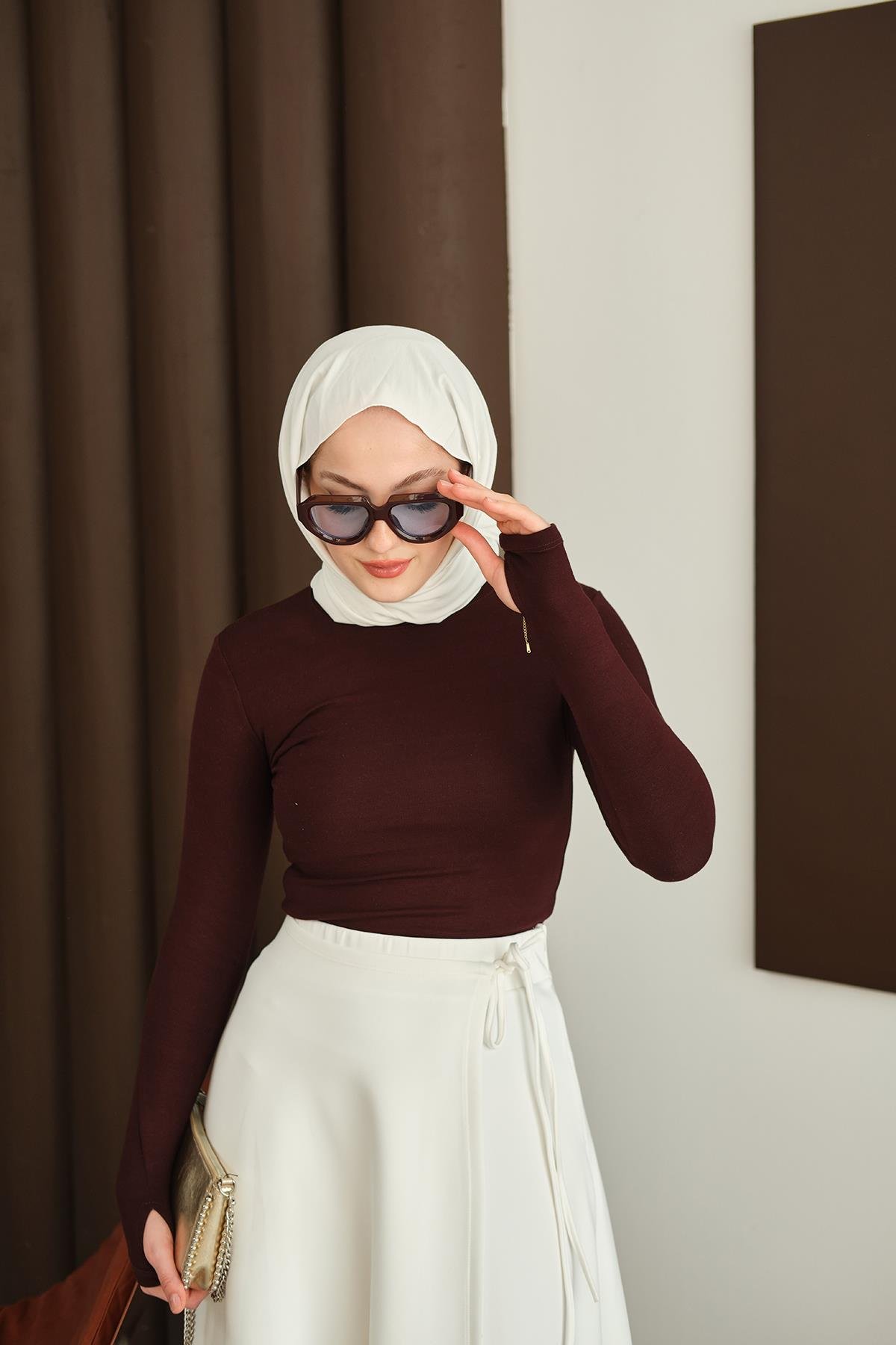 Parmak Geçirmeli Body Bordo