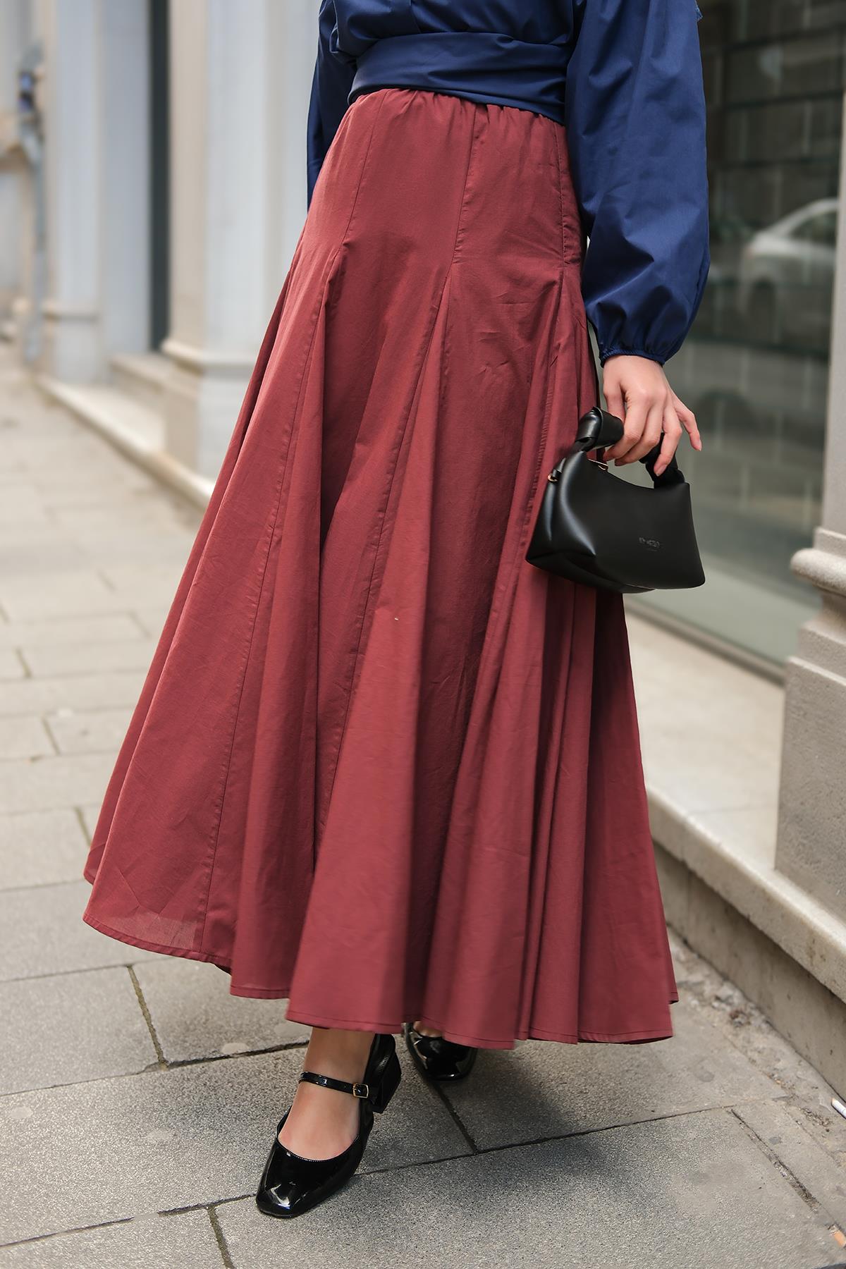 Pile Detaylı Vual Etek Bordo