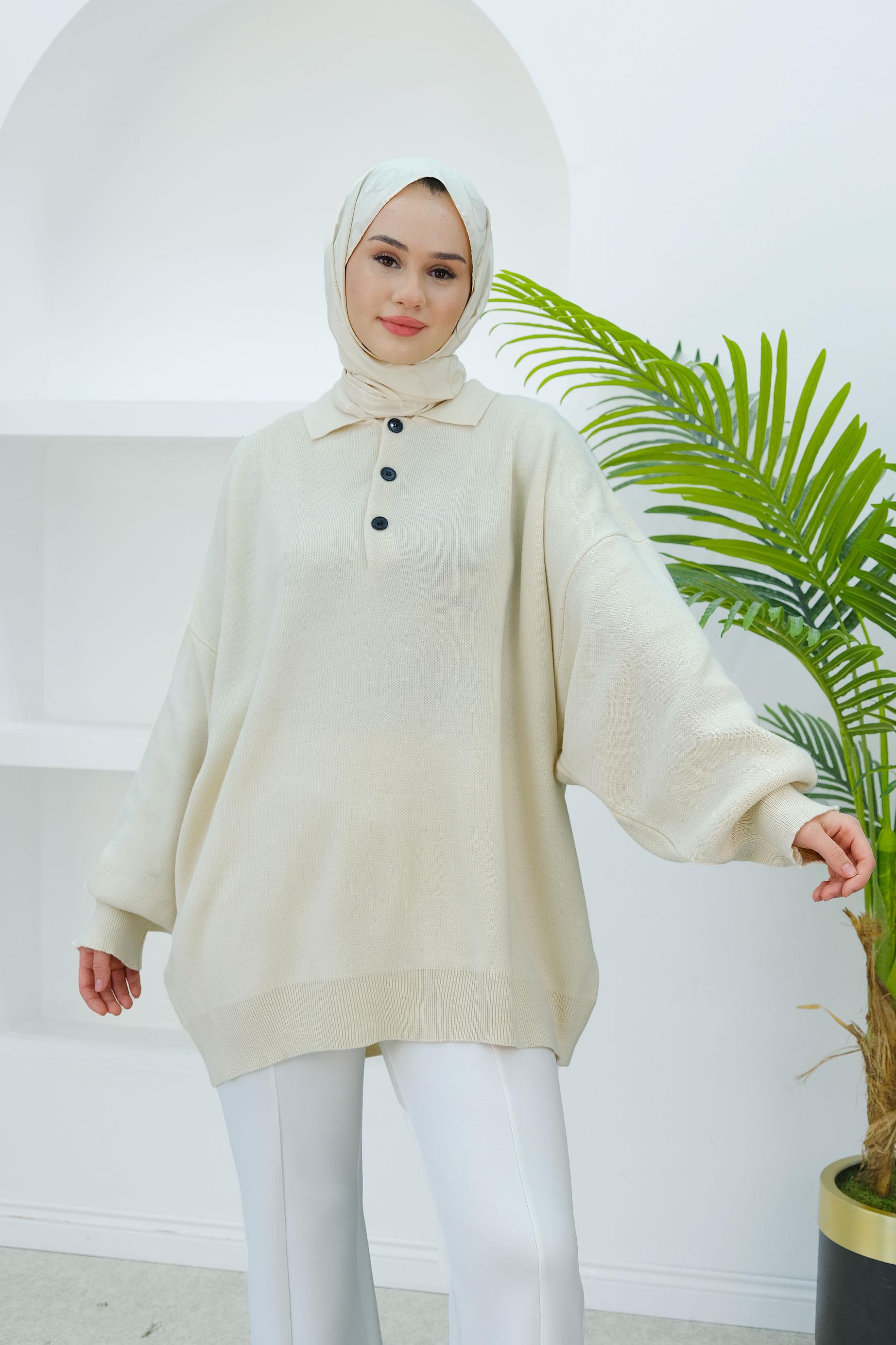 Polo Yaka Tunik Krem