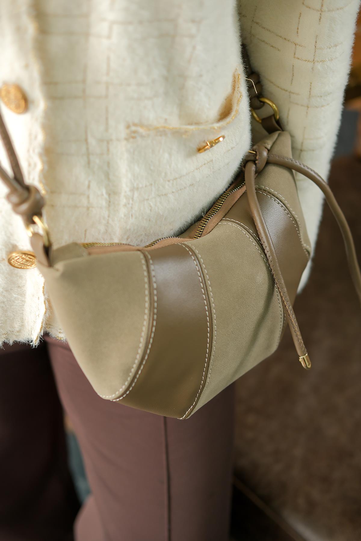 Süet Detay Çanta Vizon