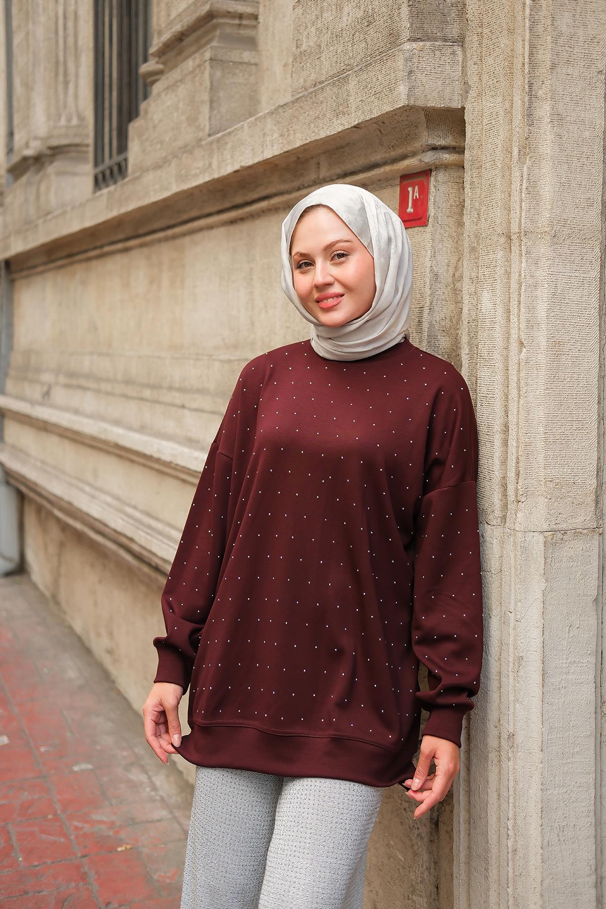 Taş Detay Tunik Bordo