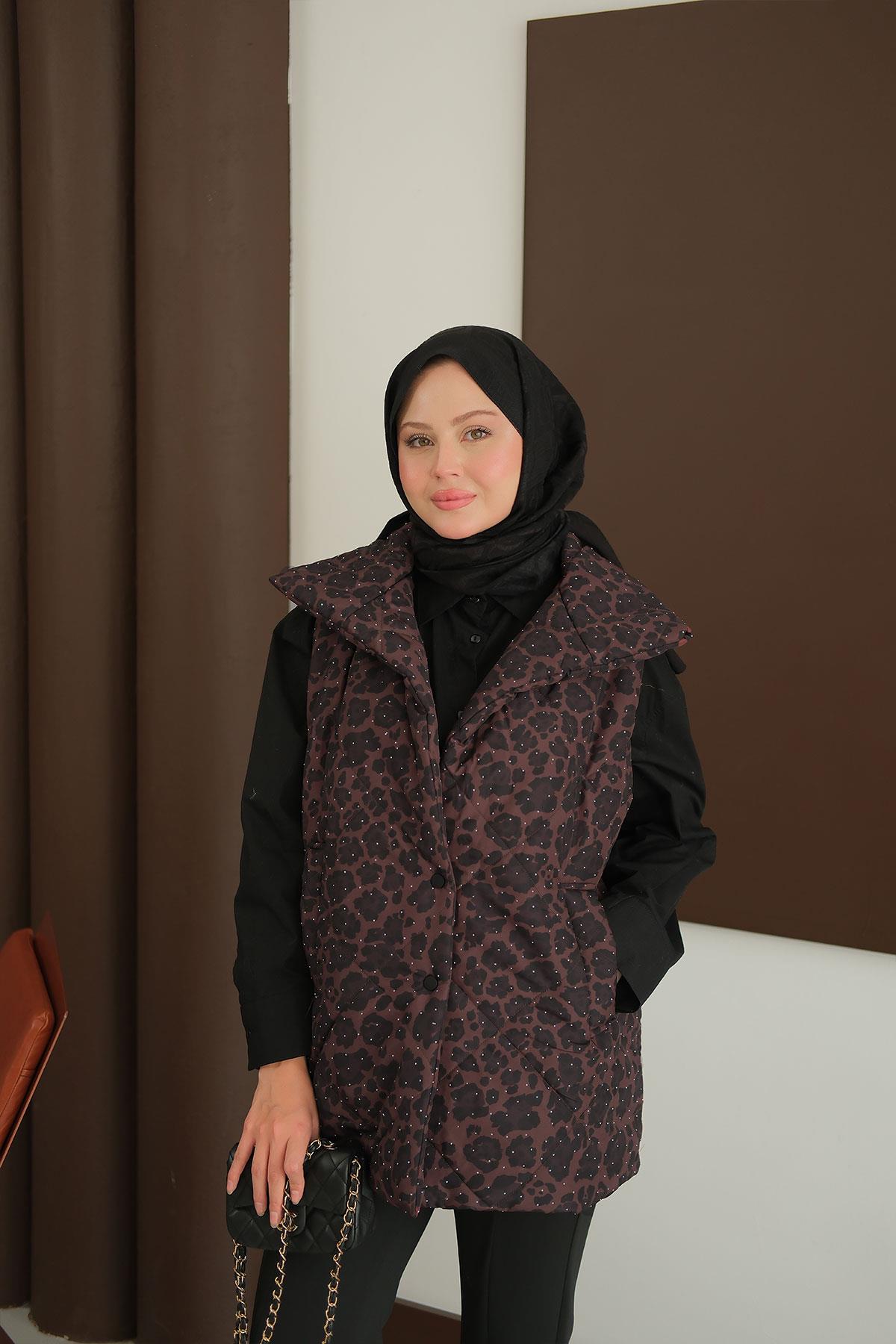 Taş Detay Yelek Kahverengi