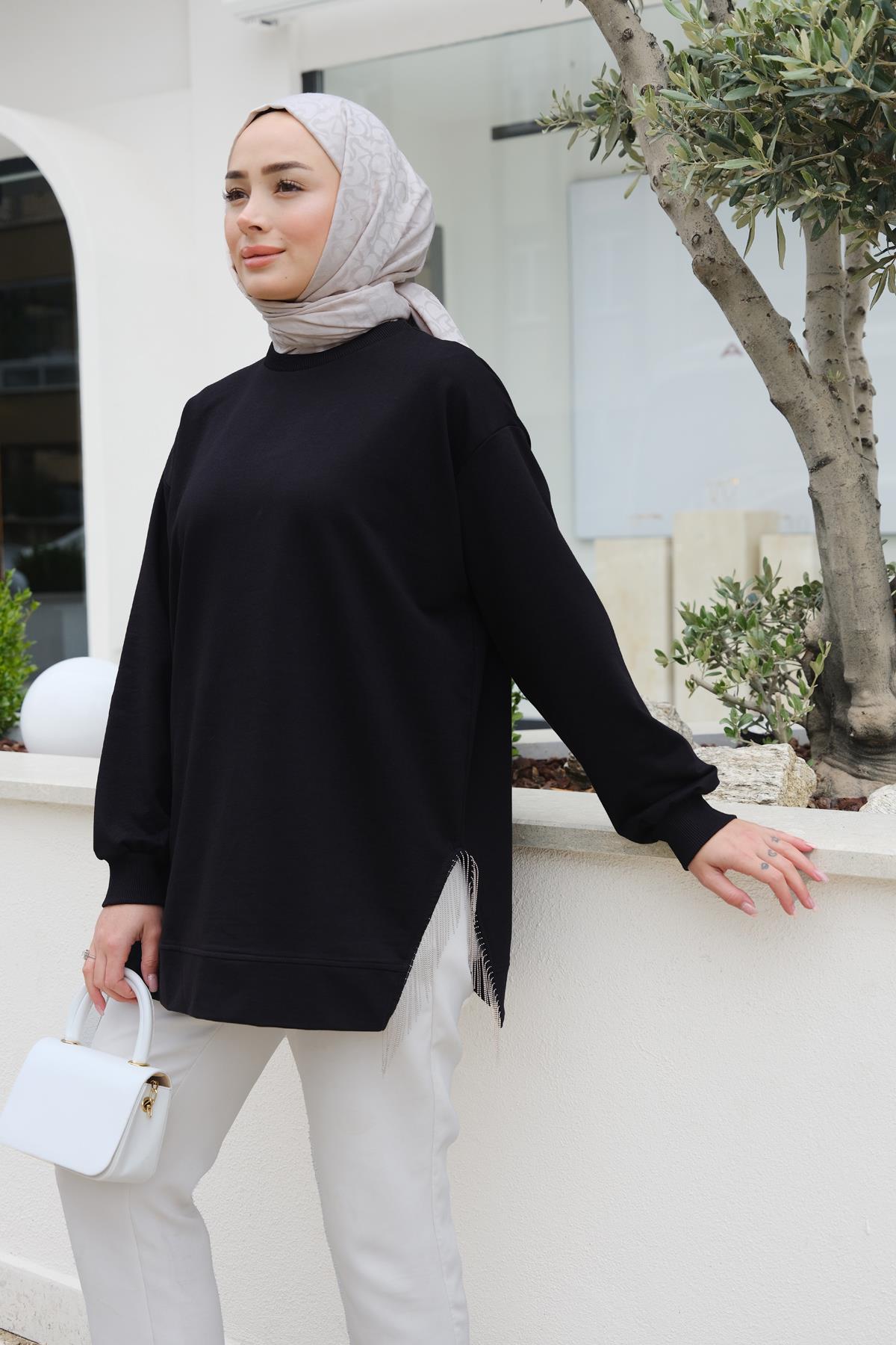 Taş Püskül Detay Tunik Siyah