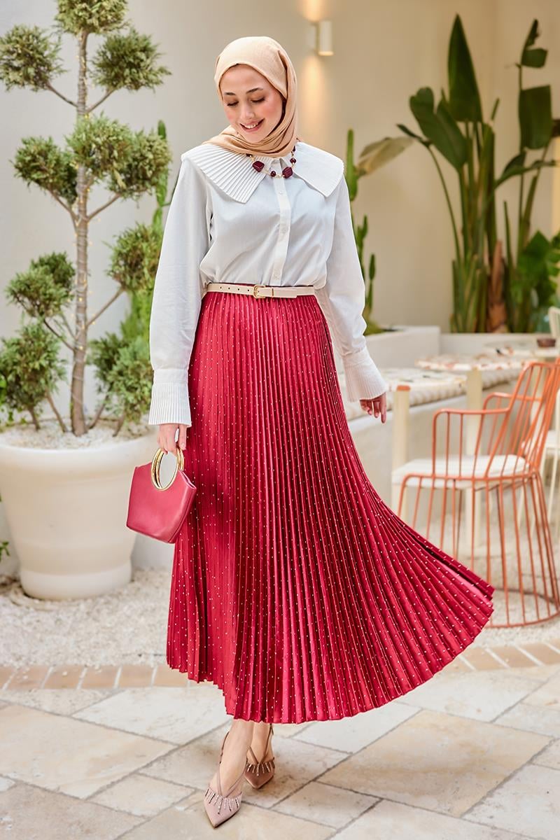 Taşlı Kraş Etek Bordo