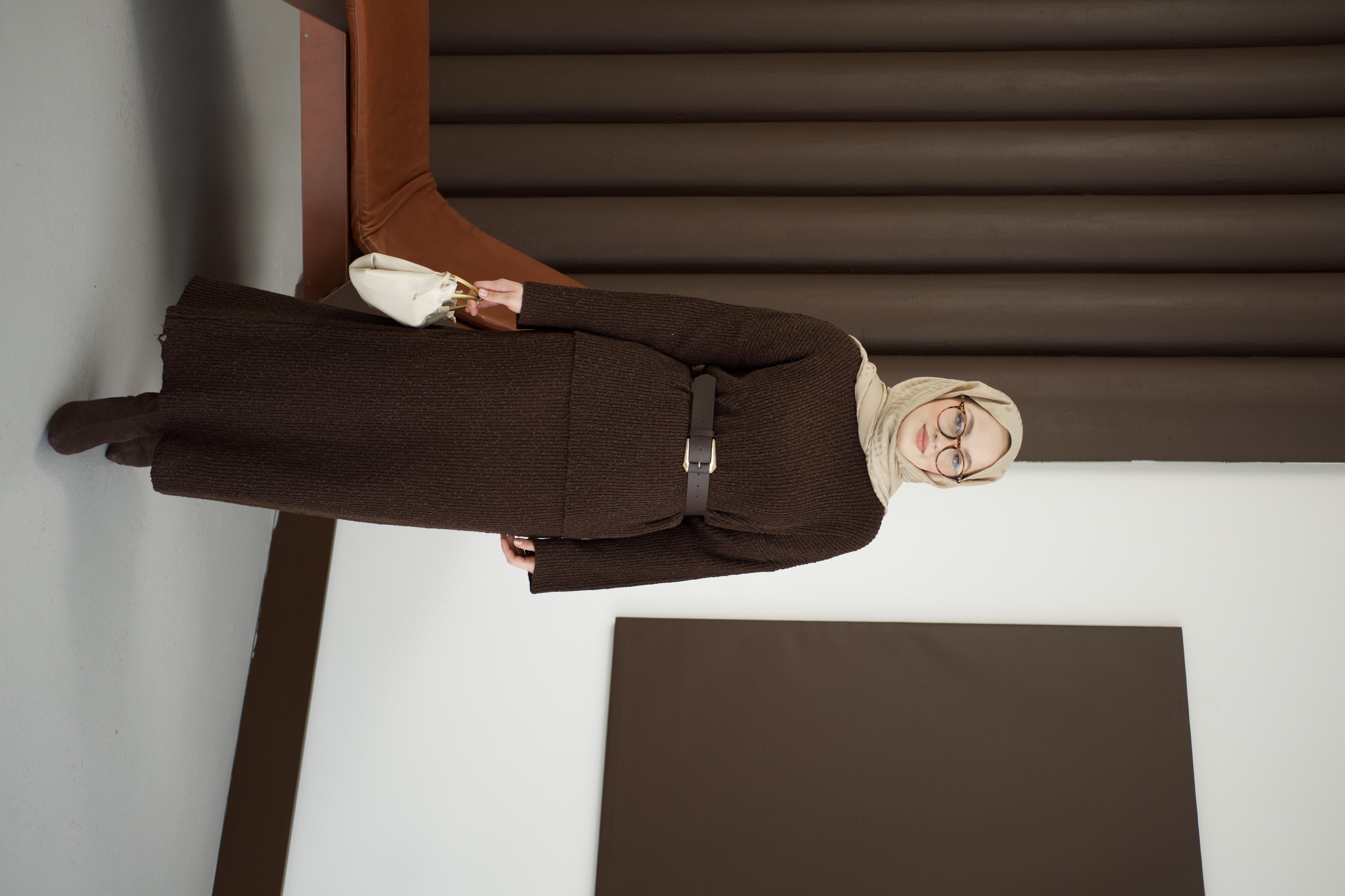 Triko Etekli Takım Kahverengi