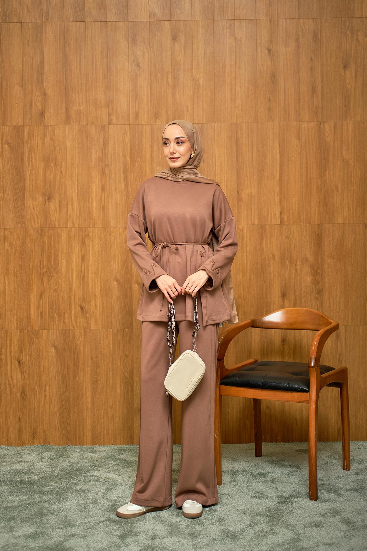 Yan Düğme Detay Takım Vizon