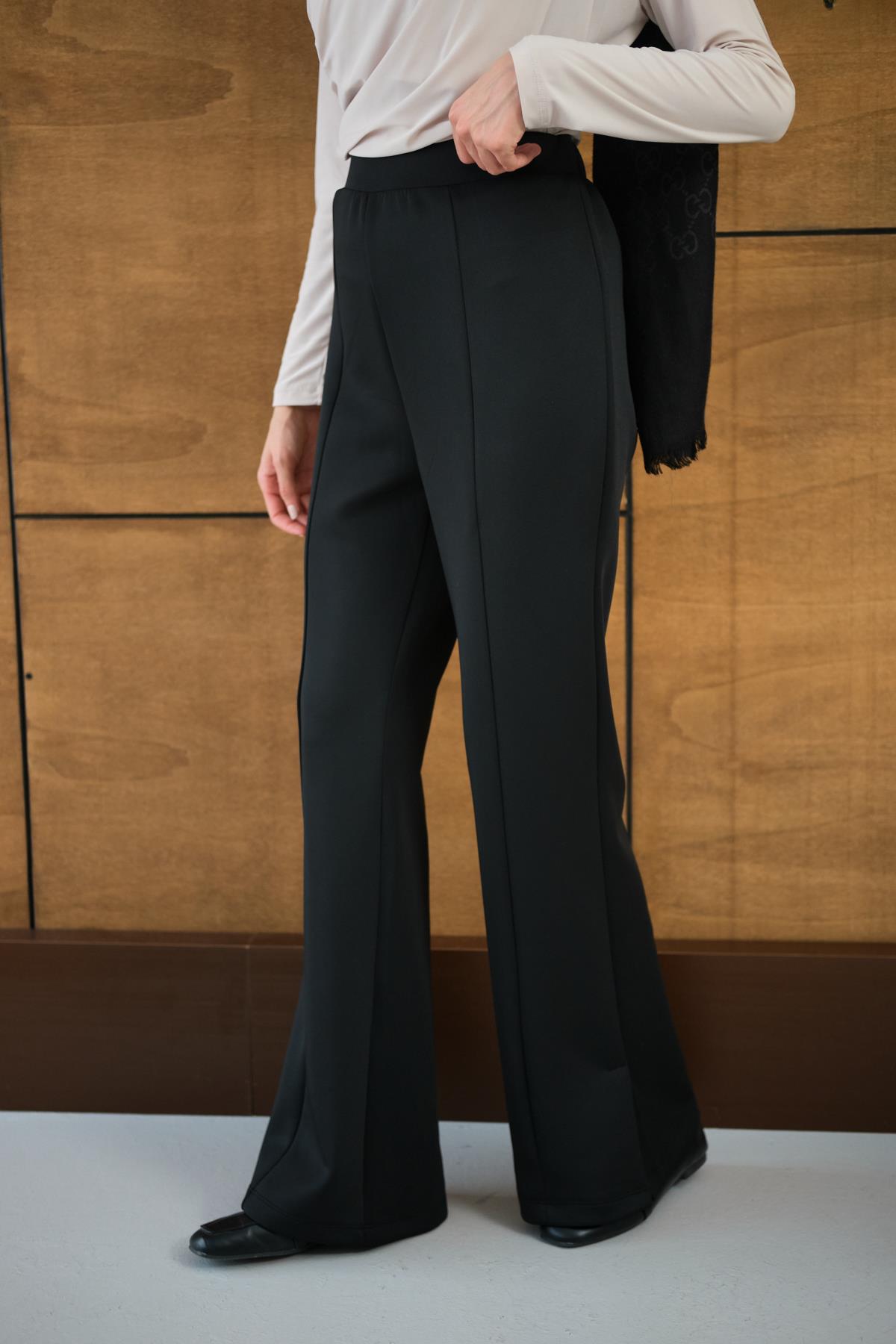 Yandan Yırtmaçlı Scuba Pantolon Siyah