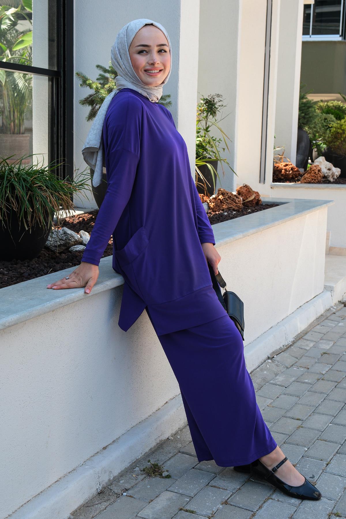 Yanları Cepli Takım Mor