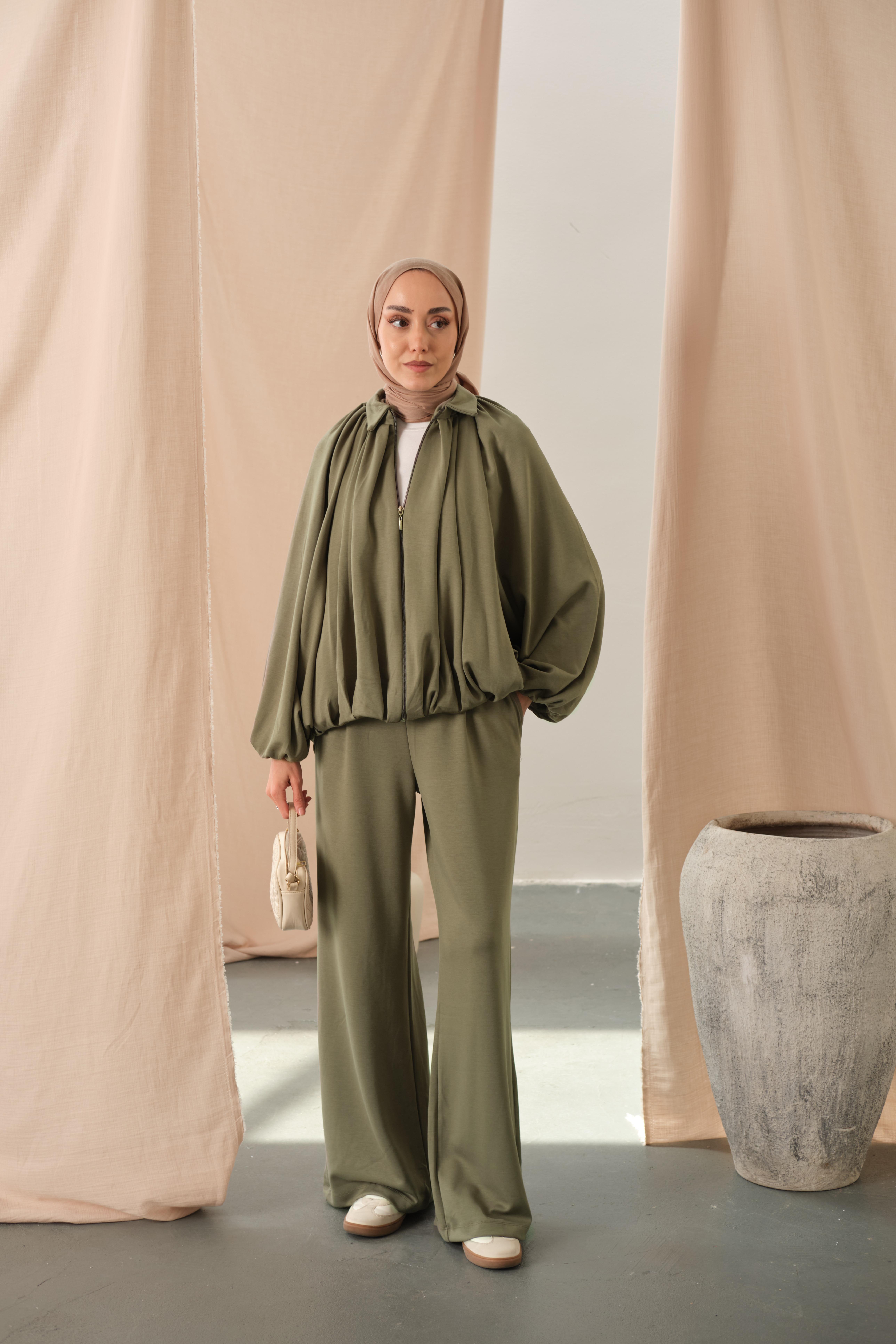 Yarasa Kol Volanlı Takım Haki Yeşil