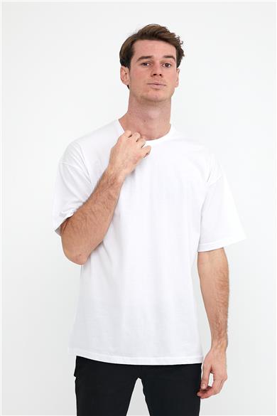 Oversize Erkek Tişört Düz Renk 3712 Rodrigo - Beyaz-RODRIGO