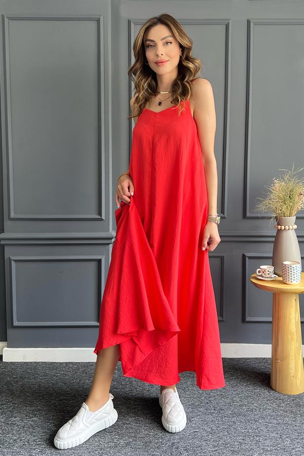 Kadın İp Askı Basic Elbise Kırmızı