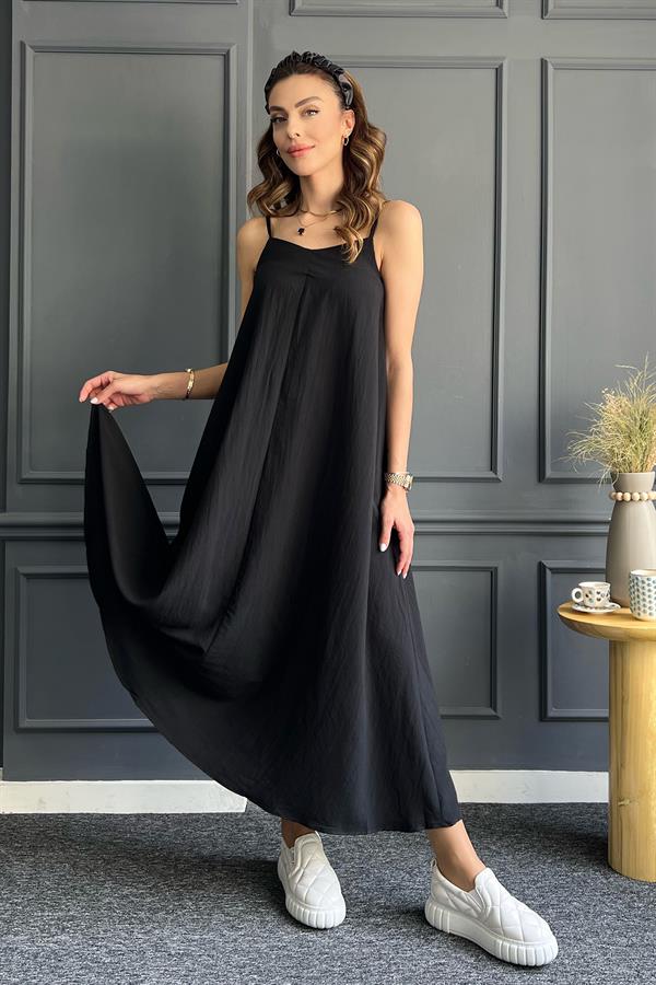 Kadın İp Askı Basic Elbise Siyah