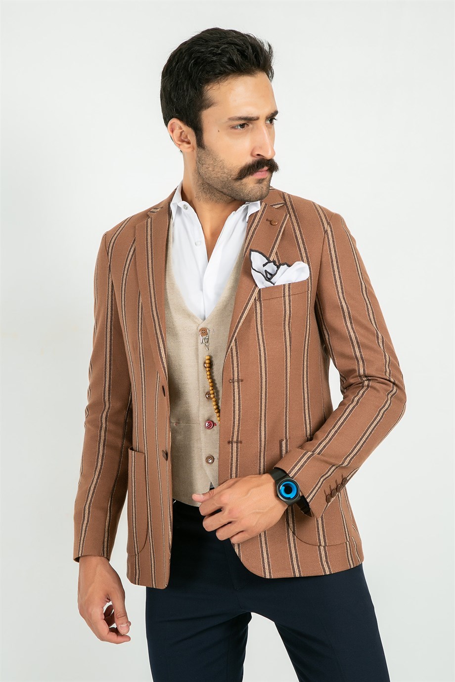 Çizgili Slim Fit Çeket