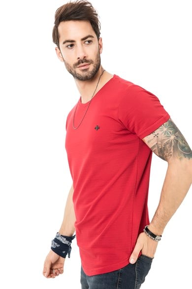 Bisiklet Yaka Kendinden Çizgili Tshirt