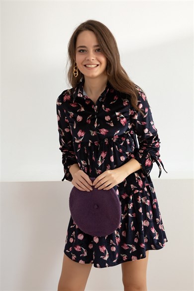 Lale Desen Kadife Elbise