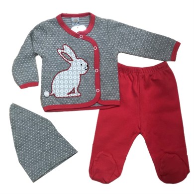 Kız Bebek Tavşanlı Nakış İşlemeli Patikli 3lü Takım
