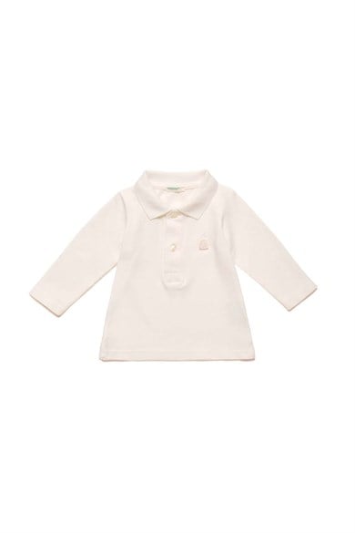 Krem Kız Bebek Benetton Logo Polo Tshirt 