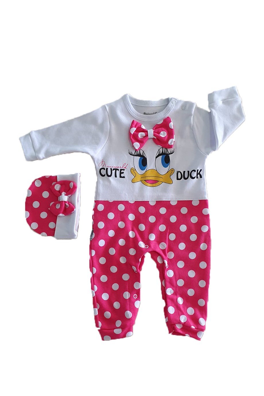 Pembe Kız Bebek Ördekli Puantiyeli Tulum