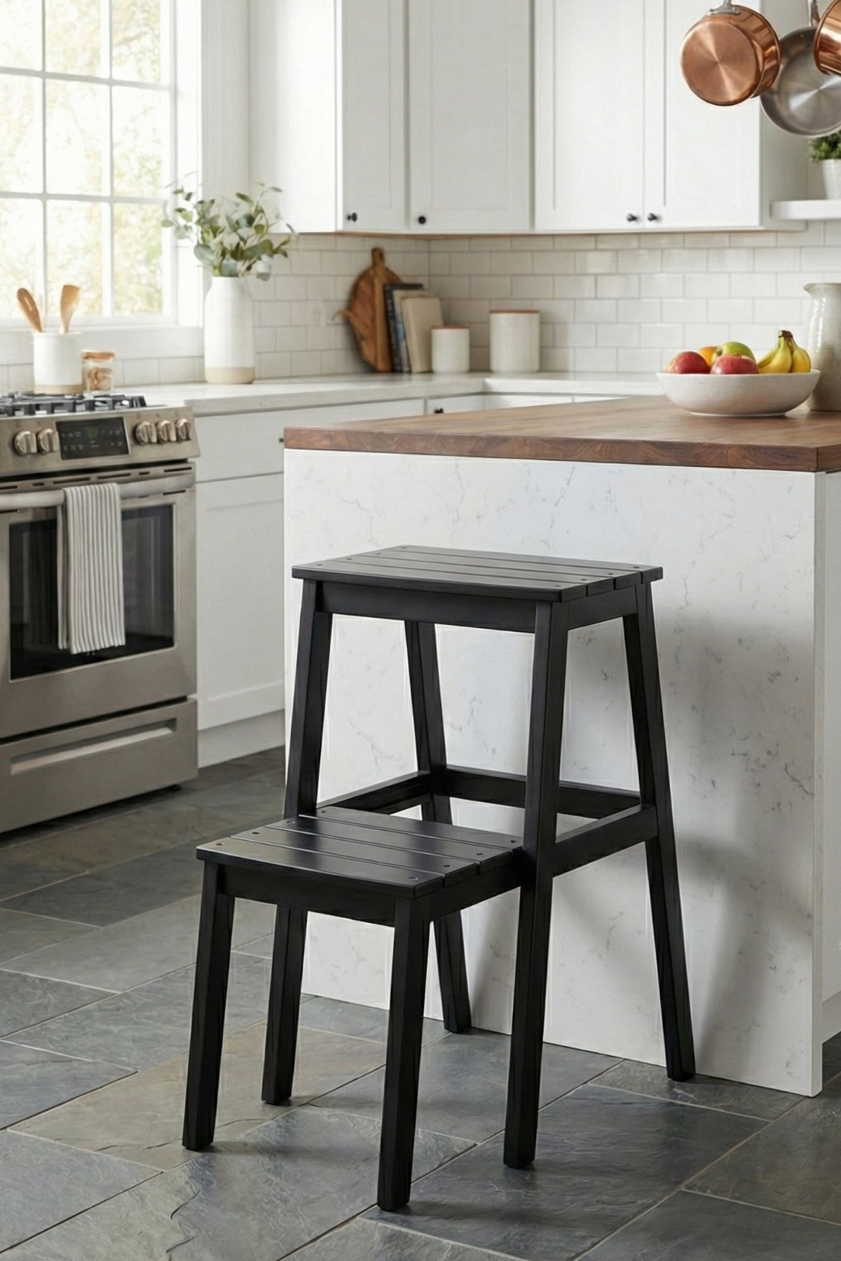 Bianco Siyah Mat Tabure Merdiven  – Çok Amaçlı Basamaklı Tabure, Modern Tasarım 36x40x54 cm