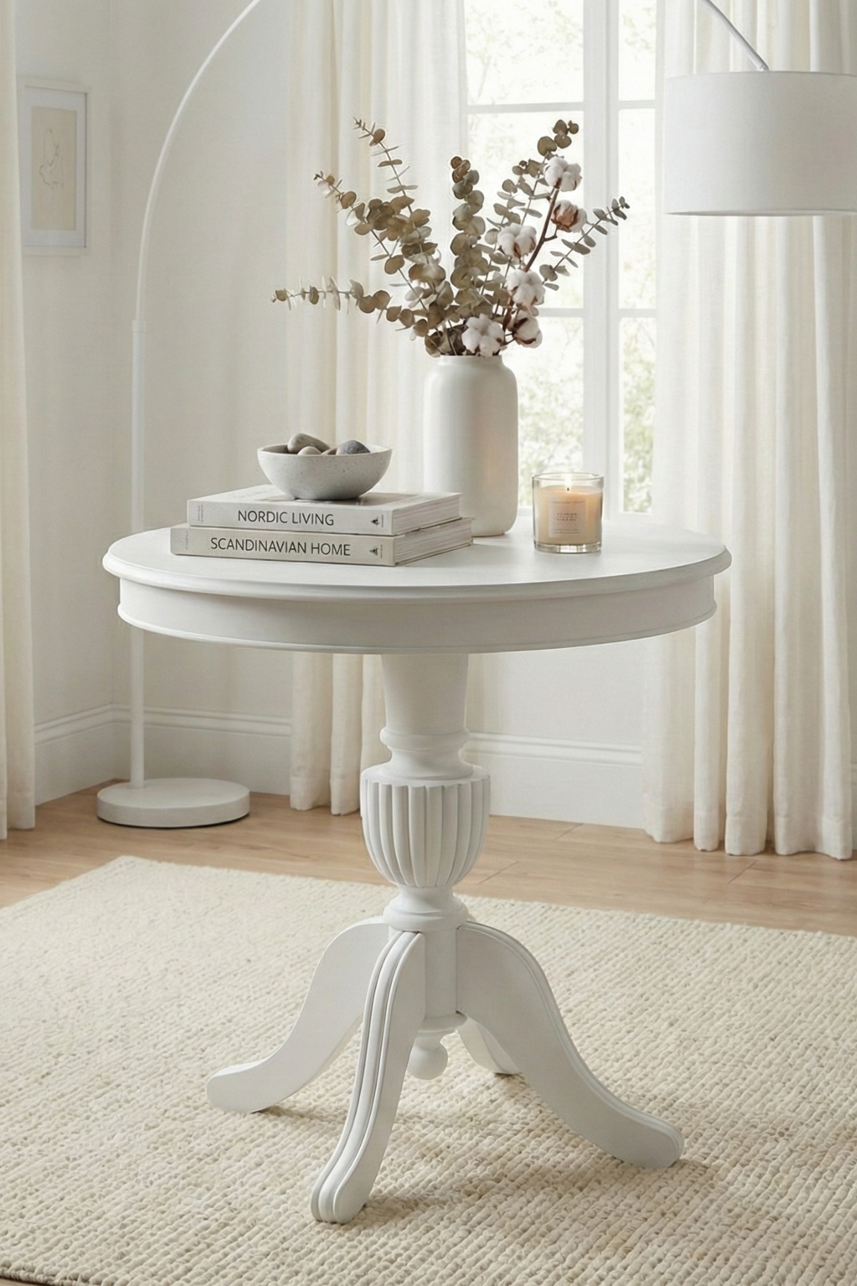 Brayden Beyaz Fiskos Sehpa – 70x70x71 cm Modern Minimalist Sehpa, Salon, Oturma Odası ve Bekleme Alanı İçin Şık Beyaz Sehpa