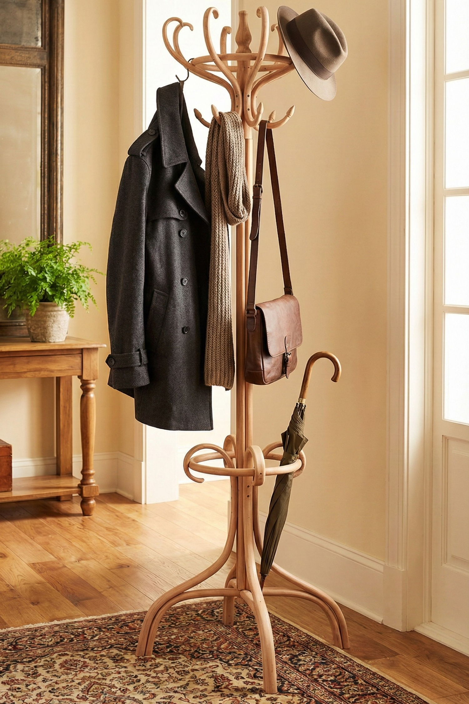 Class Natural Ahşap Ayaklı 8li Thonet Askılık – Ahşap Gövdeli Modern Vestiyer Askı – 